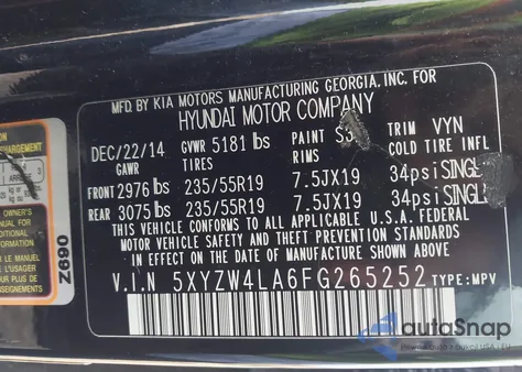 2015 Hyundai Santa Fe Sport 2.0L Turbo z USA, uszkodzony, nr VIN 5XYZW4LA6FG265252